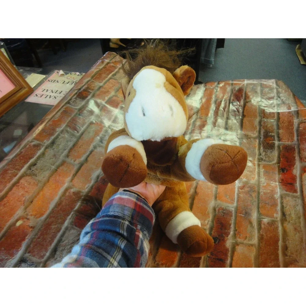 Russ Berrrie Pony Hand Puppet Stuffed Animal Plush Brown White Derby Horse 13